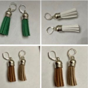 3Pairs of Tassel Dangling Earrings (Green, White Brown)